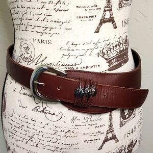 A. Brod Leather Belt Silver Buckle Floral Embellishments Western SZ:L Made IN US